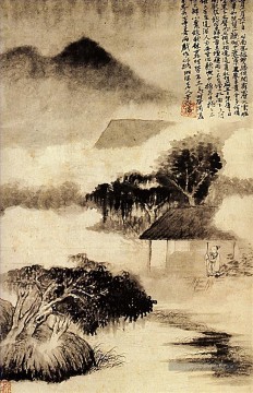 Shitao son de tonnerre dans la distance 1690 vieille encre de Chine Peinture à l'huile